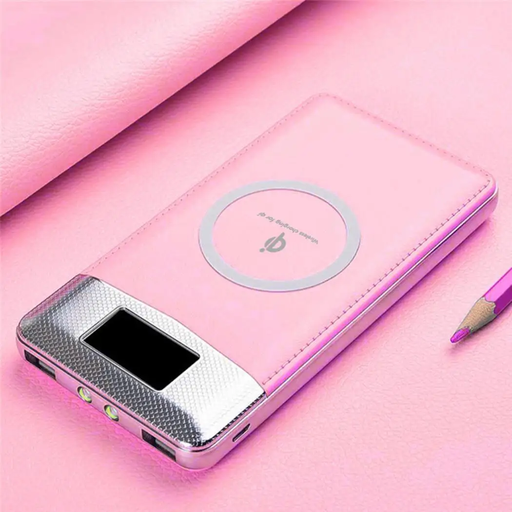 pink 20000 мАч, беспроводное зарядное устройство, внешний аккумулятор для huawei p30 pro mi 9 se vivo honor 10, большая емкость, внешний аккумулятор - Цвет: pink