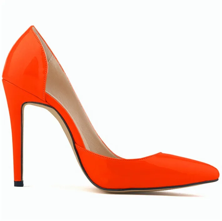 Новые осенние пикантные вечерние туфли с острым носком и вырезами по бокам женские туфли-лодочки лаконичные однотонные женские туфли из лакированной кожи на высоком каблуке - Цвет: Оранжевый