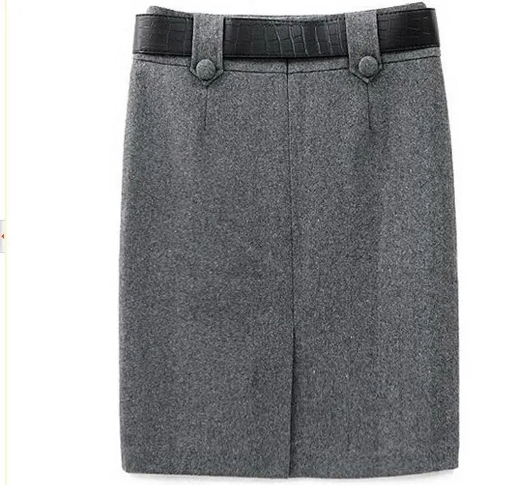 Осенне-зимняя женская модная шерстяная юбка длиной до колена, тонкая юбка, профессиональная прямая шерстяная юбка/серый черный/s-xxl