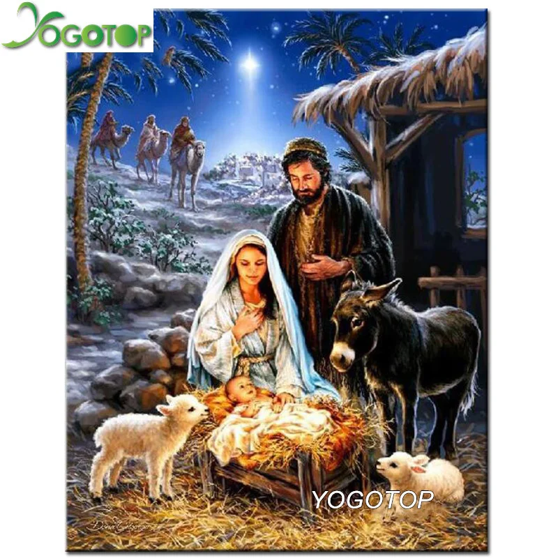 

YOGOTOP Diy Diamond Painting Cross Stitch Kits 5D Diamond Embroidery Jesus birth and cow Home Decor Square Mosaic Pictures CV491