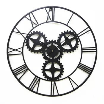 

Large 70cm American black antique wall clock Iron vintage gear bar coffee house clocks wall home decor large wall clock