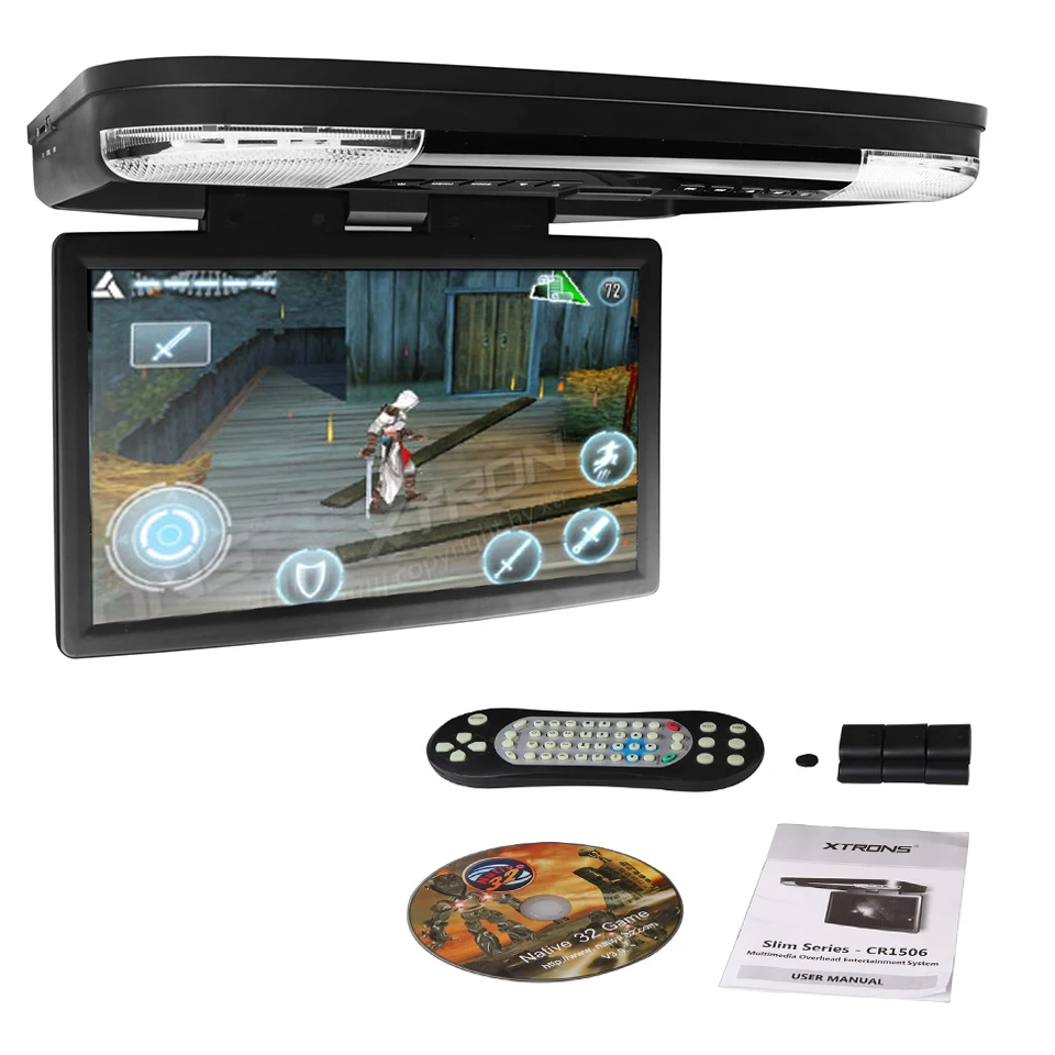 Flash Deal 15.6" Car Roof Mounted DVD Player With 32 Bits Game Flip Down Monitor Ultra-thin Overhead Wide Screen HDMI Port Ceiling HD Video 4