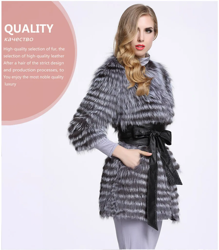 Fursarcar зима Настоящее Silver Fox меховой Для женщин натурального Silver Fox Шуба 80 см длинные шею Меховая куртка C6