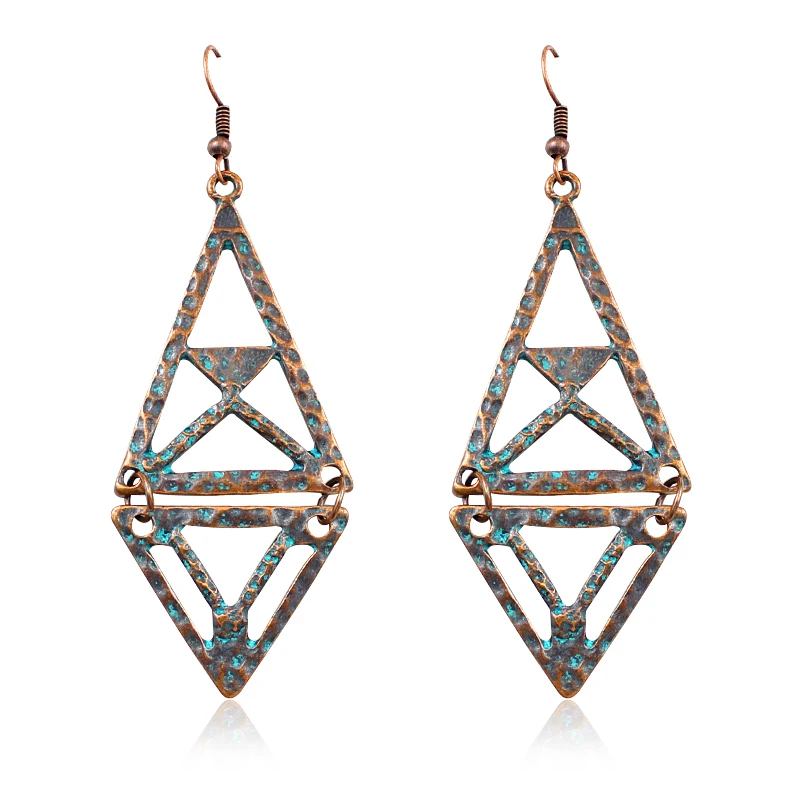 

Exaggerated Hollow Triangle Geometry Rhombus Pendant Earrings Vintage Bronze Summer Beach Fashion Accessories Women Jewelry