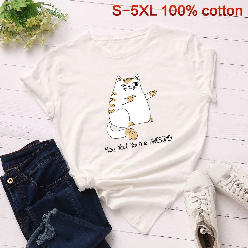 SINGRAIN, повседневная женская футболка с рисунком, плюс размер, S-5XL, Милая футболка с котом, Забавный принт с животными, хлопковые футболки, Harajuku, базовые Топы