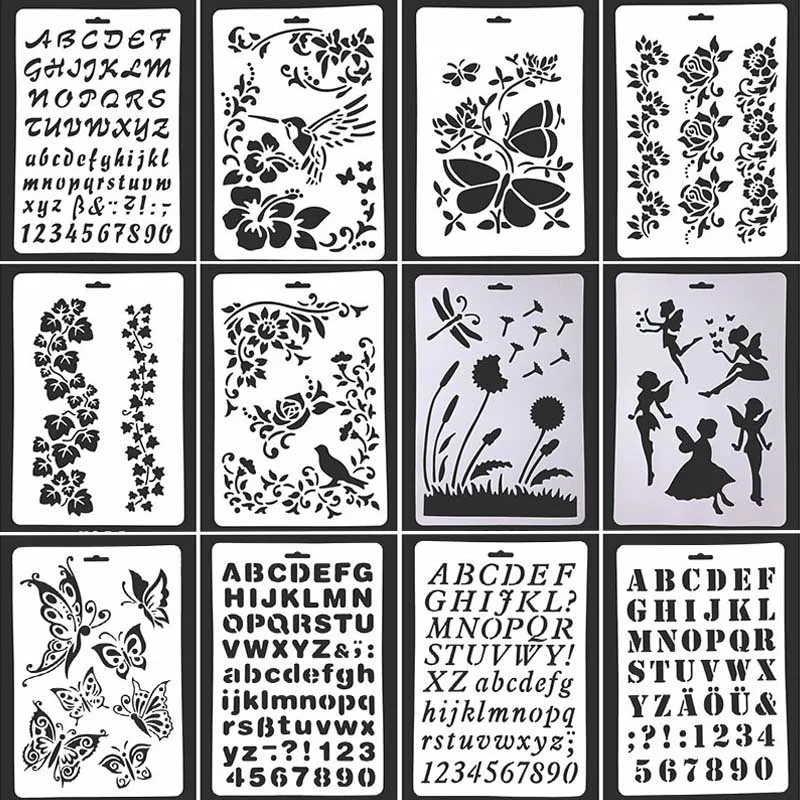 

Animal and Plant Painting Template Embossing DIY Craft Lion,flower, alphabet DIY Template Stencil