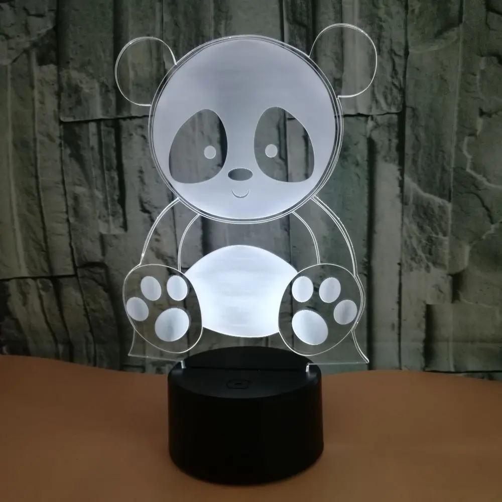  Cute Panda 3D Night Light Creative Electric Illusion 3d Lamp LED 7 Color changing USB touch Desk La