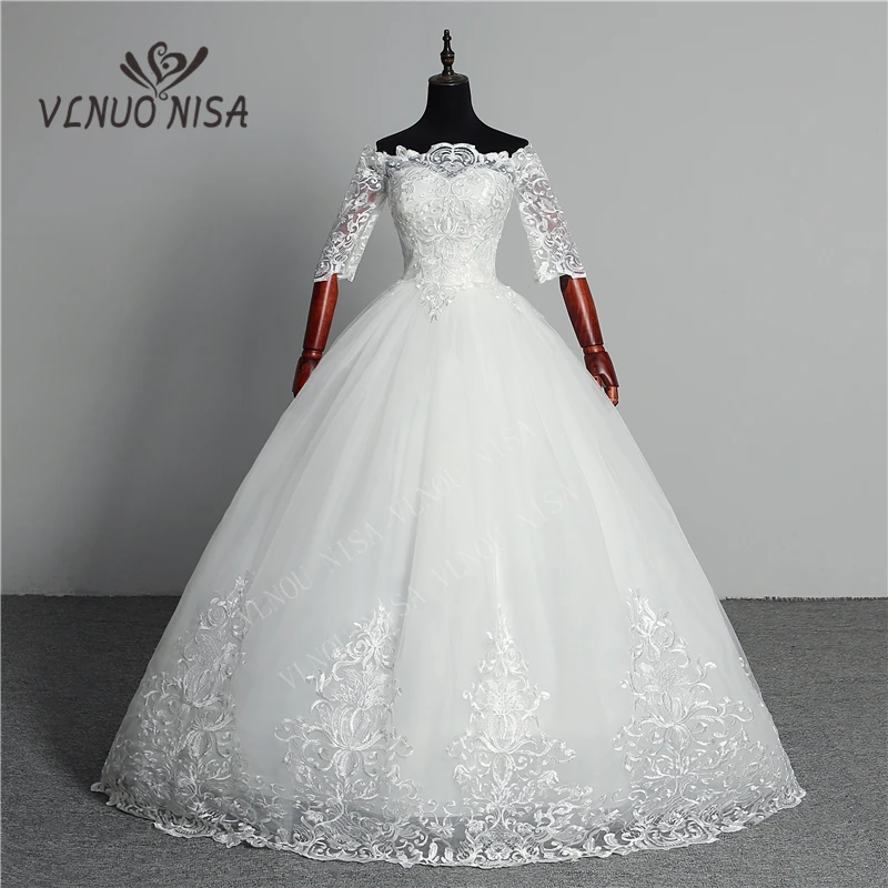 

Wedding Dress 2018 New Arrival Butterfly Gelinlik Embroidery Lace Boat Neck Off the Shoulder Princess Gowns Vestidos De Novia