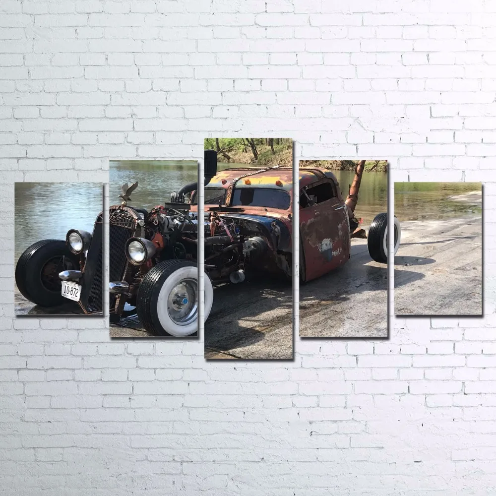 Hd Prints Paintings Wall Art Canvas For Living Room Home Decor 5 Hd Prints Paintings Wall Art Canvas For Living Room Home Decor 5 Pieces Old Hot Rod Vintage Car Poster Modern Pictures Framework In Painting Calligraphy