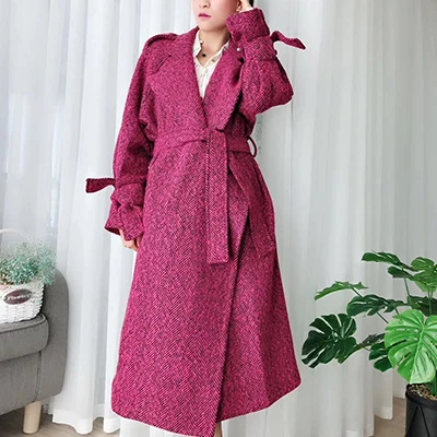Женское пальто manteau femme hiver, длинное шерстяное пальто, толстая верхняя одежда, Корейская шерсть, женские пальто, зима, шерстяная куртка - Цвет: rose red