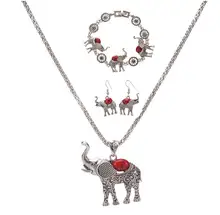MX0403 New Rhinestone Faux Earrings Necklace Bohemian New Women Stone Animal Elephant Jewelry Sets a suit of graceful rhinestone faux turquoise necklace and earrings for women