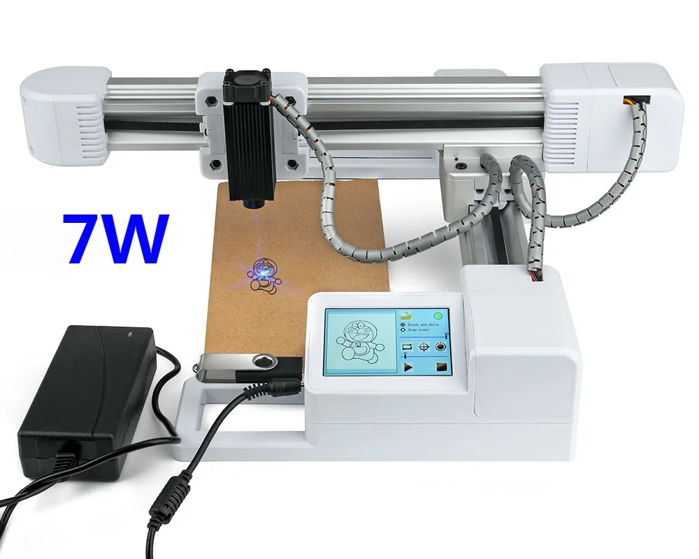 3W/7 Вт USB офсетный фрезерный станок для дерева площадь 155x175 мм DIY принтер логотипа большая мощность CNC лазерная гравировка резьба машина - Цвет: White 7W