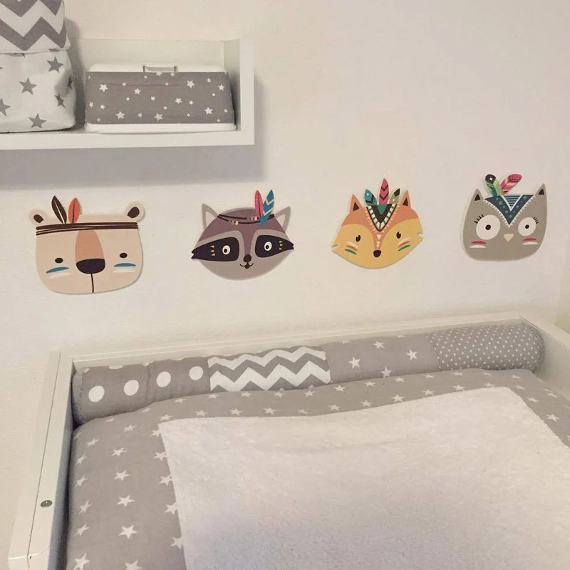 Ins Europe home decoration cartoon animal cute fox wall stickers for kids room wooden bedroom Wardrobe wall decoration drop ship