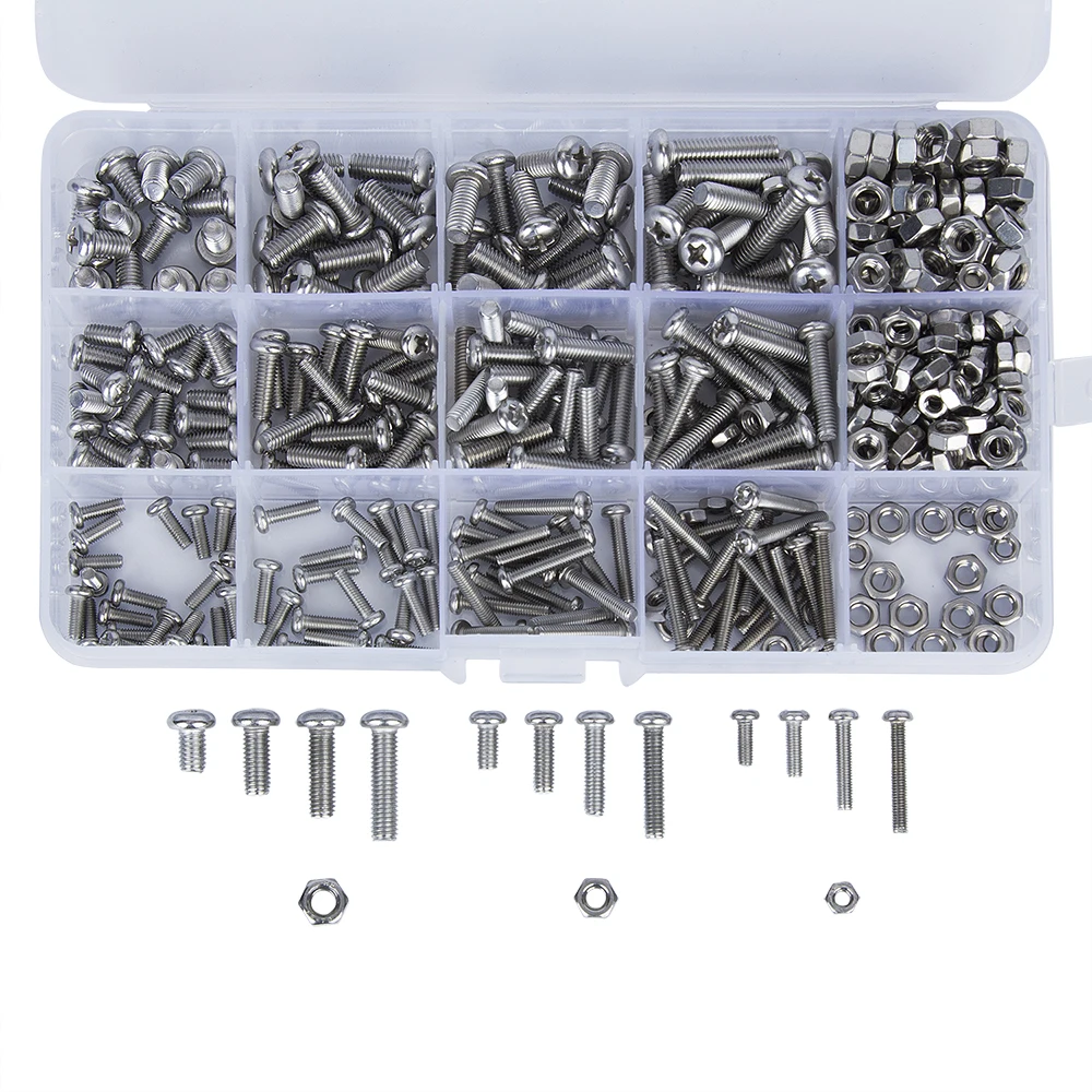 

440Pcs Nut Assortment Kit and M3 M4 M5 304 Stainless Steel Hex Socket Cap Bolts Screw with Plastic Storage Box