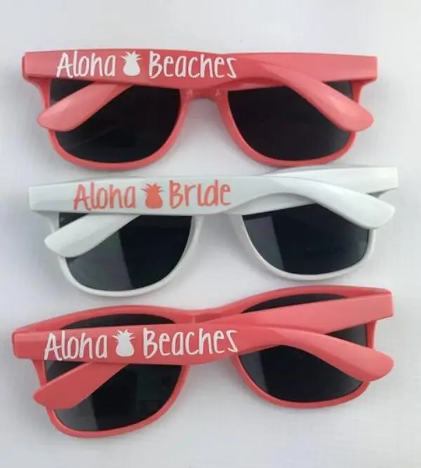 

personalize Aloha Bride coral beach wedding Sunglasses, bridesmaid sunglasses proposal gift, Birthday brunch sunglasses