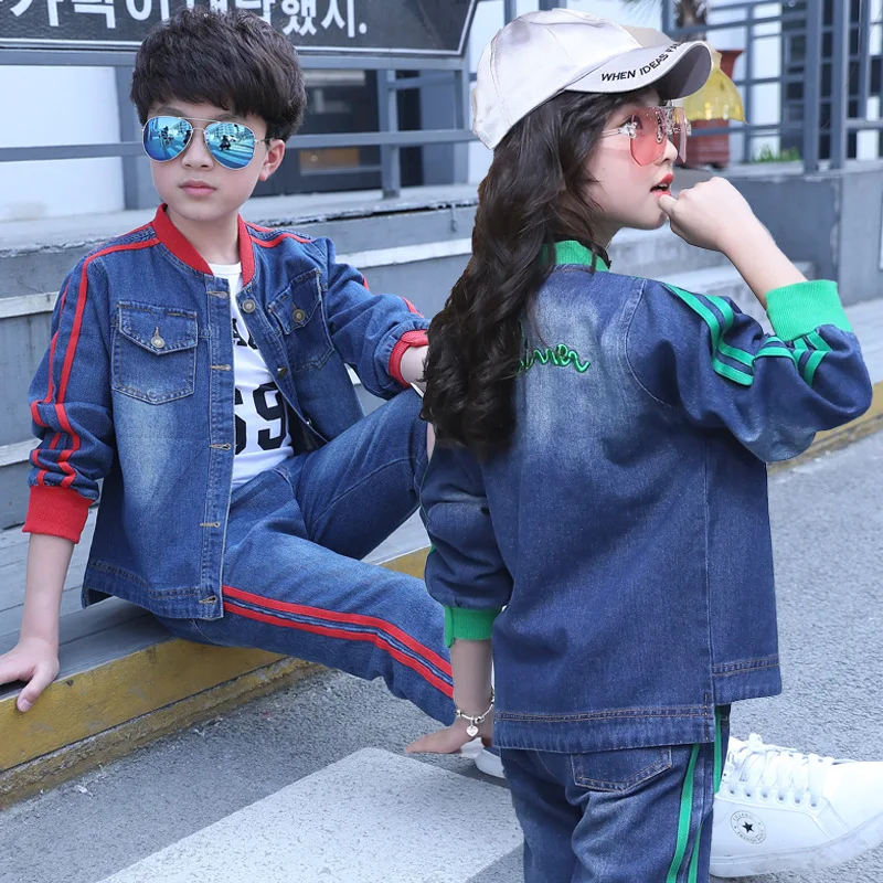 

Two-piece Toddler Girl Clothes Striped Denim Coat Jeans Girls Clothing Set Casual Cotton Children Kid Autumn Winter Suit