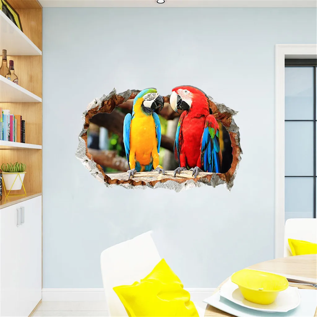 Kakuder стена наклейка s 3D попугай декоративная живопись для спальни гостиной ТВ Наклейка Фреска милые обои Decoracion Hogar модно