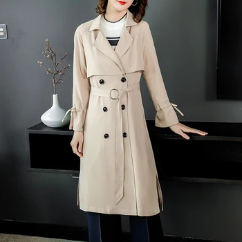 

Long Trench Coat Solid Double-Breasted Coat Women Korean Casual Fashion 2019 Spring Women Clothes Manteau Long Femme Overcoat