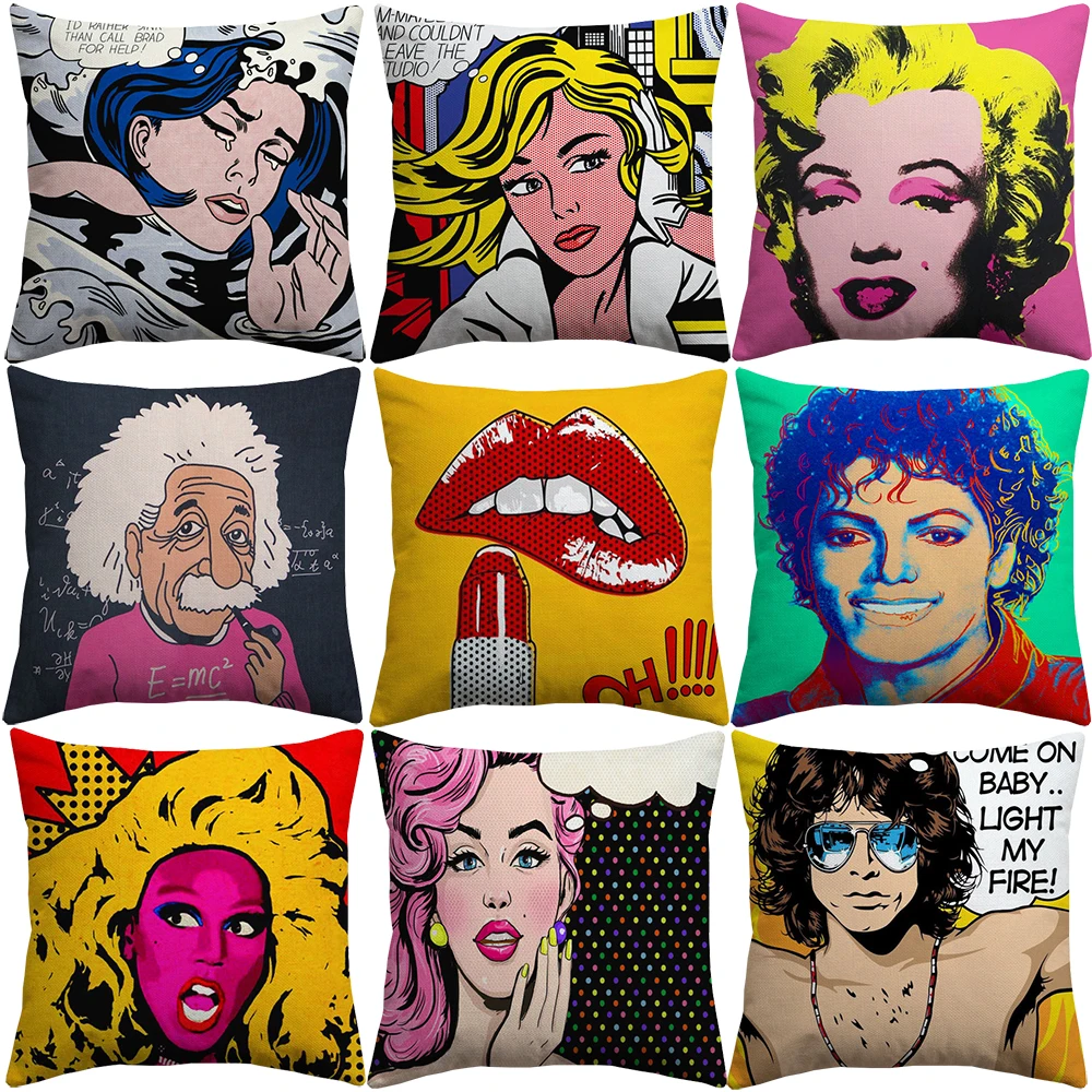 

American POP ART Cushion Covers Jim Morrison Albert Einstein Marilyn Monroe Cushion Cover Linen Pillow Case For Sofa Couch