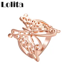2016 New Large Butterfly Real Rose Gold Plated Ring For China Hollow Out Wedding Rings For Girls Jewelry Trend Bijoux BL034