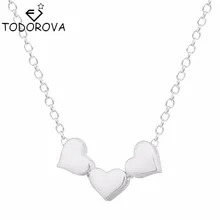 Simple Hot 925 Sterling Silver 3 Mini Hearts Necklaces & Pendants For Women Luxury Love Necklace Sterling Silver Jewelry