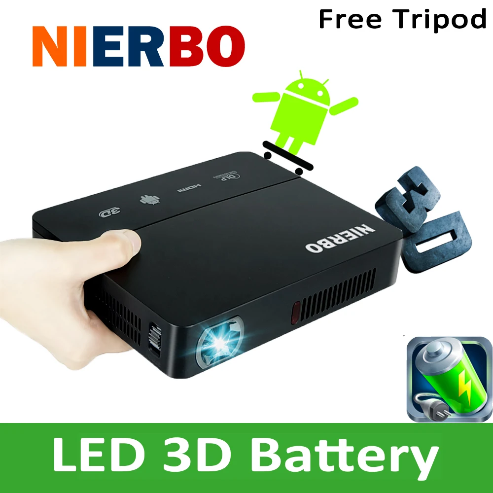Nierbo 3D мини projetor DLP LED Proyector с 10000 мАч Батарея Bluetooth двойной wifi дома Кино Celular Android