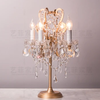 

French gold wrought iron crystal table lamp bedroom bedside lamp Princess Castle manor children room table lamp