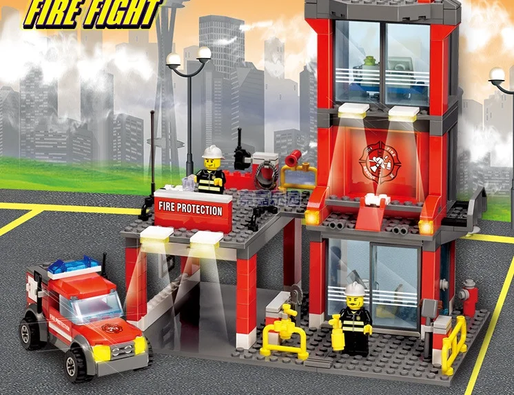 

1set 300blocks in 1 Fireman Sam cartoon building blocks toy kids education toy Fireman house Model sticker