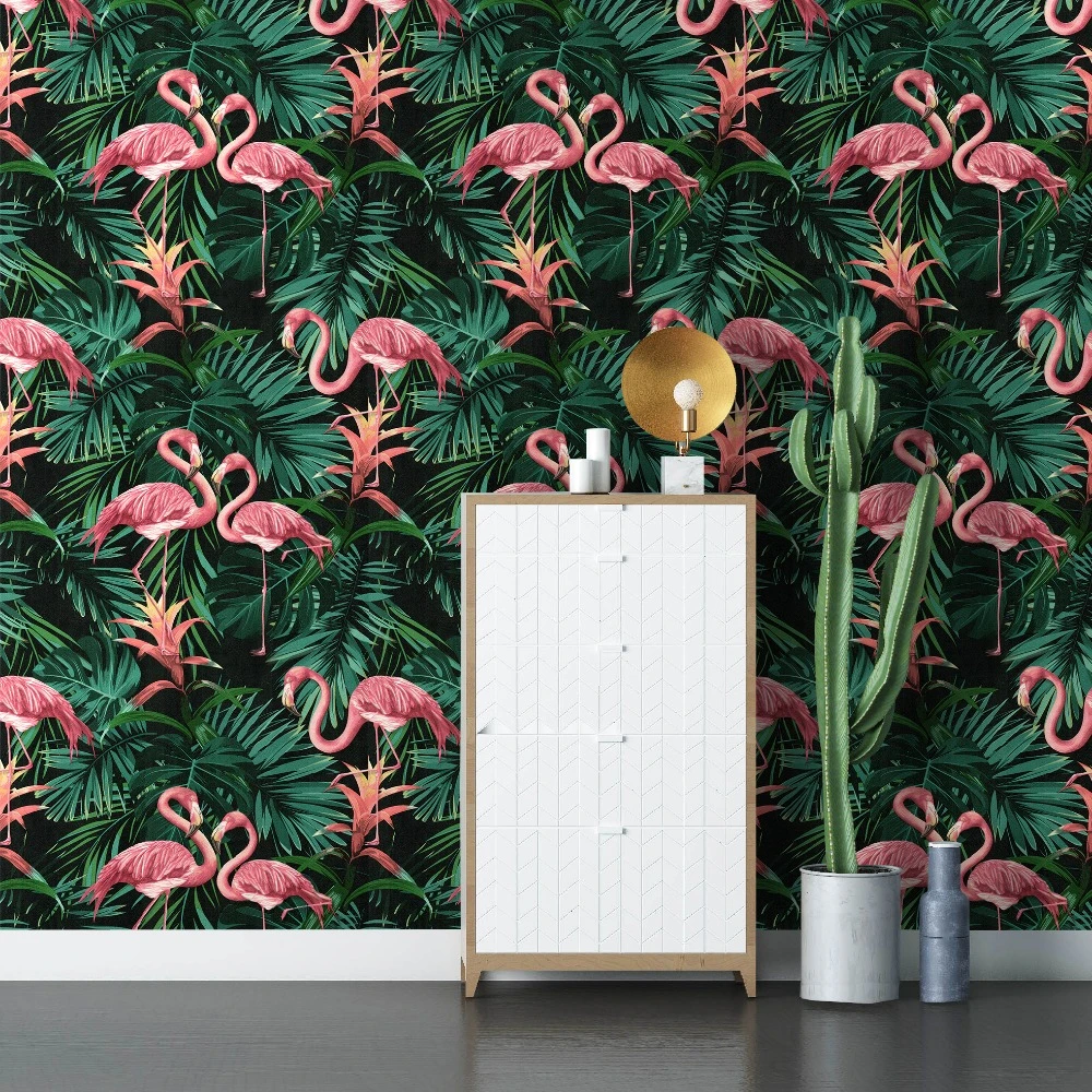 Haokhome Vintage Flamingo Wallpaper 0 53m 10m Leaf Contact Paper Green Black Pink Living Room Bedroom Home Bathroom Decor Wallpapers Aliexpress