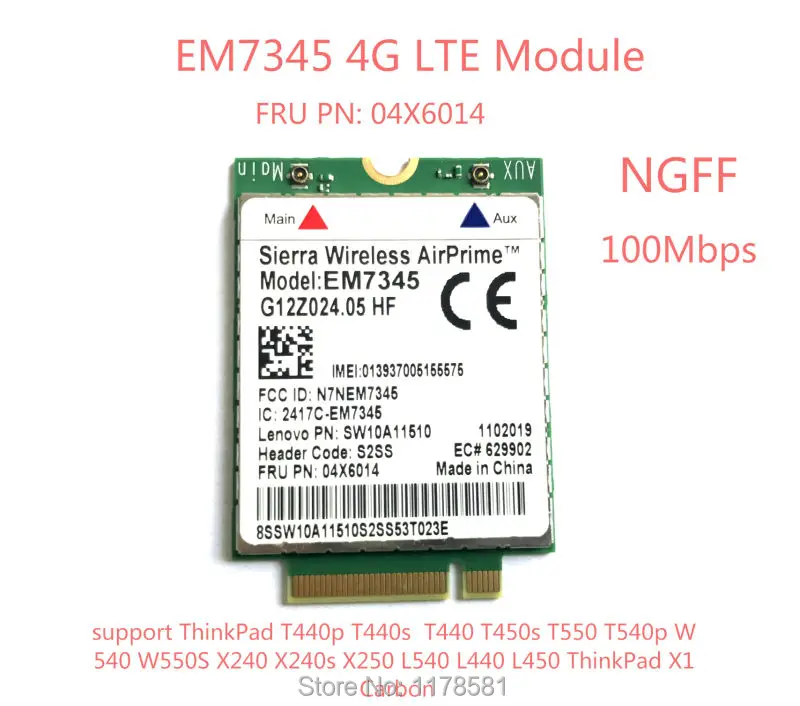 EM7345 4G карта для T440 T540P W540 L440 X240 X1 карбоновый 4G модуль EM7345 NGFF M.2 карта WWAN 04X6014 4G LTE/HSPA+ карта 42 Мбит/с