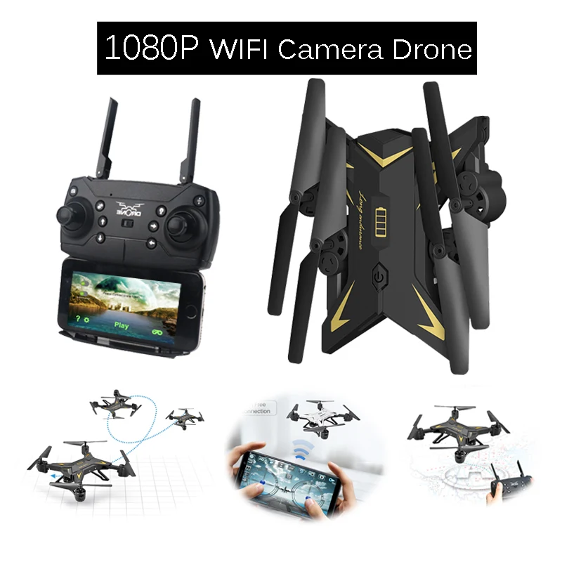 

Remote Control quadcopter with 1080P or 0.3MP Camera WIFI FPV Foldable RC Helicopter Selfie Dron with 15-20 Minutes Flying Time