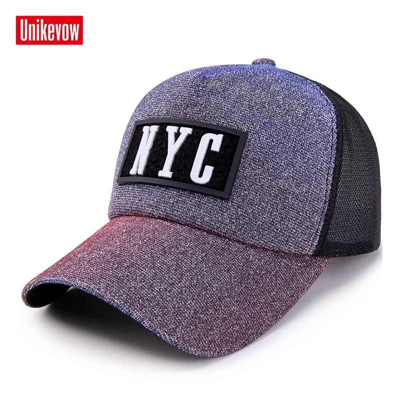 

UNIKEVOW 1Piece Baseball NYC Adjustable mesh Cap Casual leisure hats Shinning Color Fashion Snapback Summer mesh hat