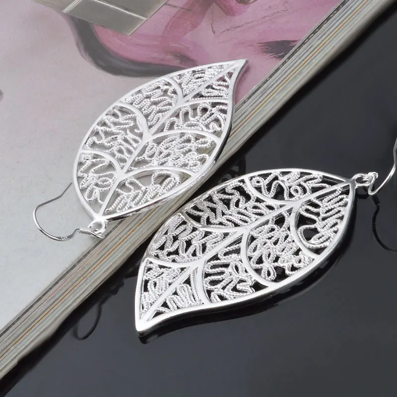 Женские Висячие Серьги серебряного цвета с листьями и листьями|dangle long earrings|long drop
