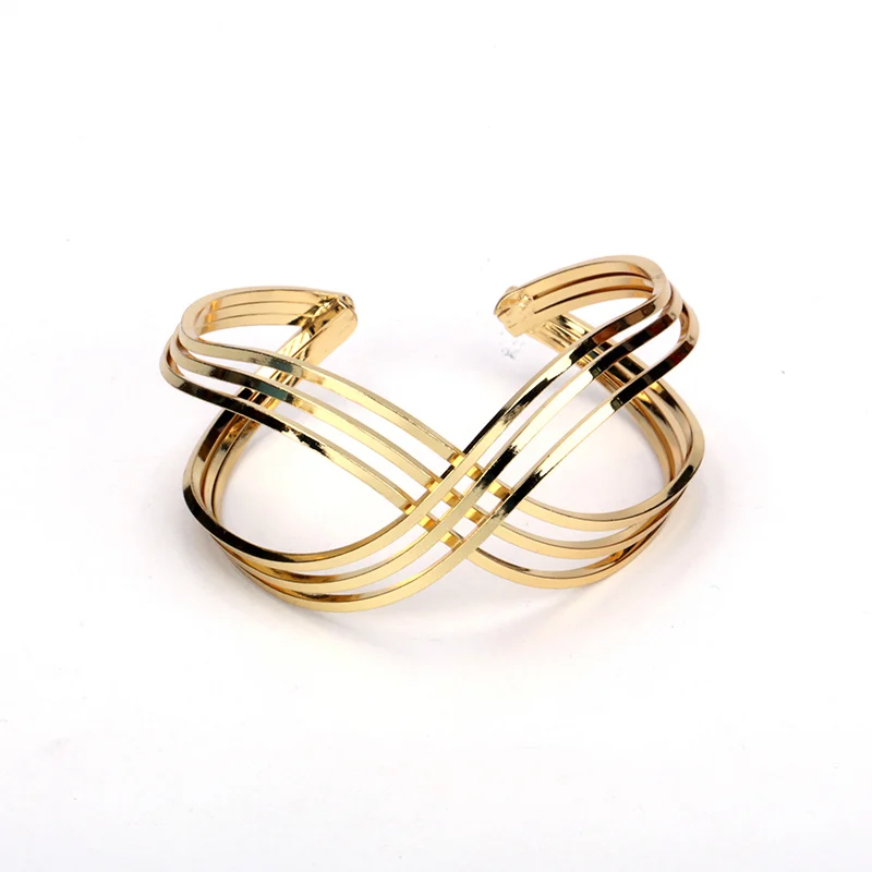 

Stylish Design Hollow Wave Flowing Line Wire Charm Pure Gold Color Metal Bracelet & Bangle For Unisex Women Statement Jewelry
