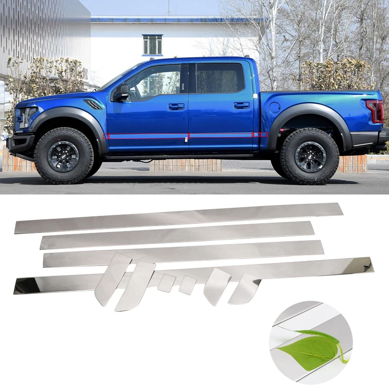 

For Ford F150 F-150 2015-2019 ABS Glossy Exterior Door Body Molding Cover Trim 8pcs Car Styling Not Fit For 2Dr.