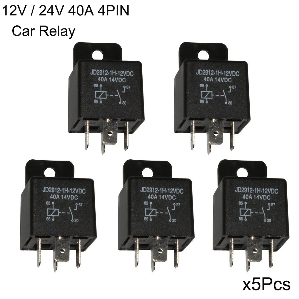 5pcs Car Relay 4 Pin 12v 24v 40amp Spst Model No.: JD2912 1H 12VDC 40A