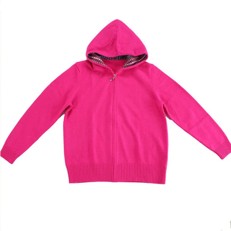 

100%goat cashmere hooded thick knit women fashion solid slim zipper cardigan sweater grey 3color S-2XL