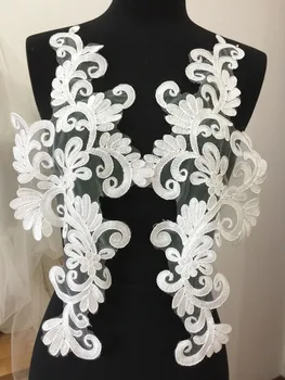 

5 pairs ivory floral lace applique pair motif for wedding dress bodice , headpiece bridal lace flower , wholesale lace flower