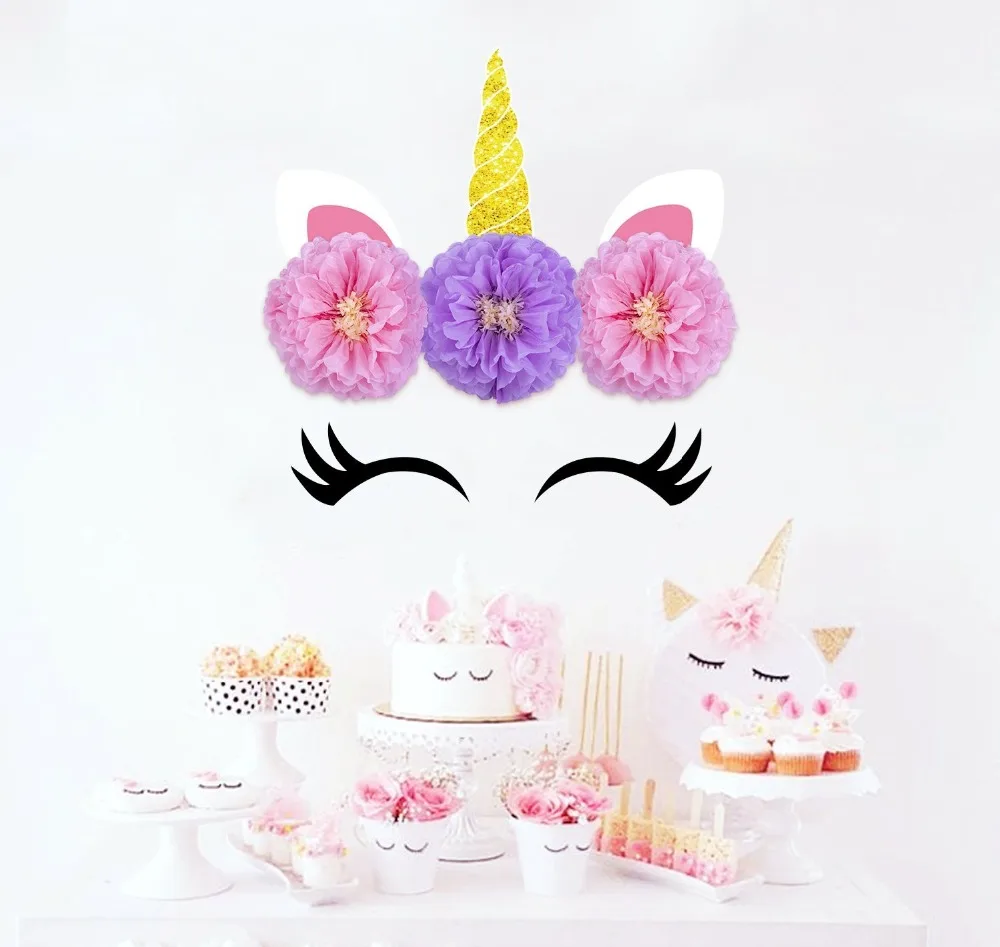 Unicorn Paper Tissue Flower Backdrop Party Supplies Decorations Set