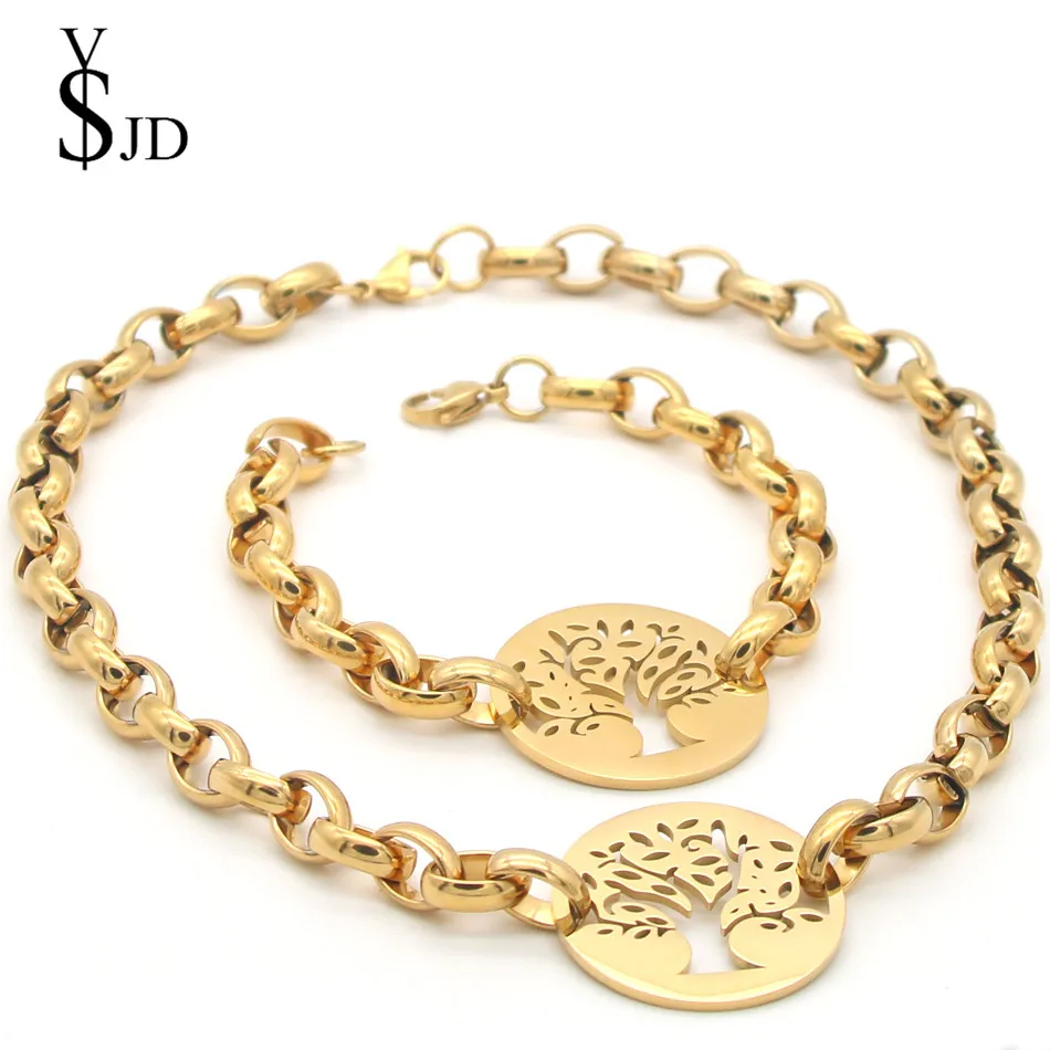 

Fashion Jewelry Sets Stainless Steel Silver colour Tree of Life Bracelet & Pendant Necklace Set for Women Jewelry Gifts