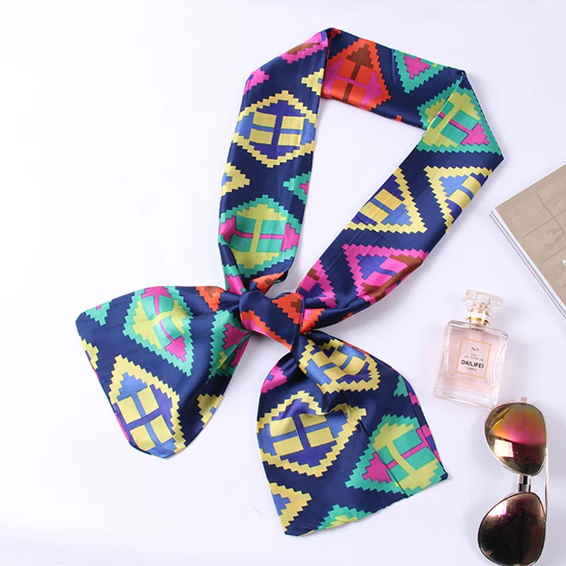 Women Silk Scarf Head Scarves Female Foulard Satin Hijab Handle Bags Scarfs Small Ribbon Hair Band Headband Scarves & Wraps A99