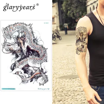 

Glaryyears 15*21cm Temporary Tattoo Sticker Fake Tatoo Dragon Flash Tatto Waterproof Small Body Art Men Women LC-851