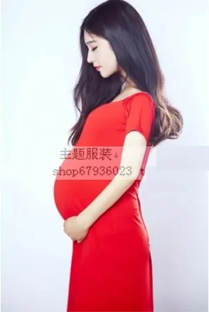 Новая фотография беременной женщины реквизит беременных женщин платье Беременность чистый красный цвет модный костюм Размер L Baby shower