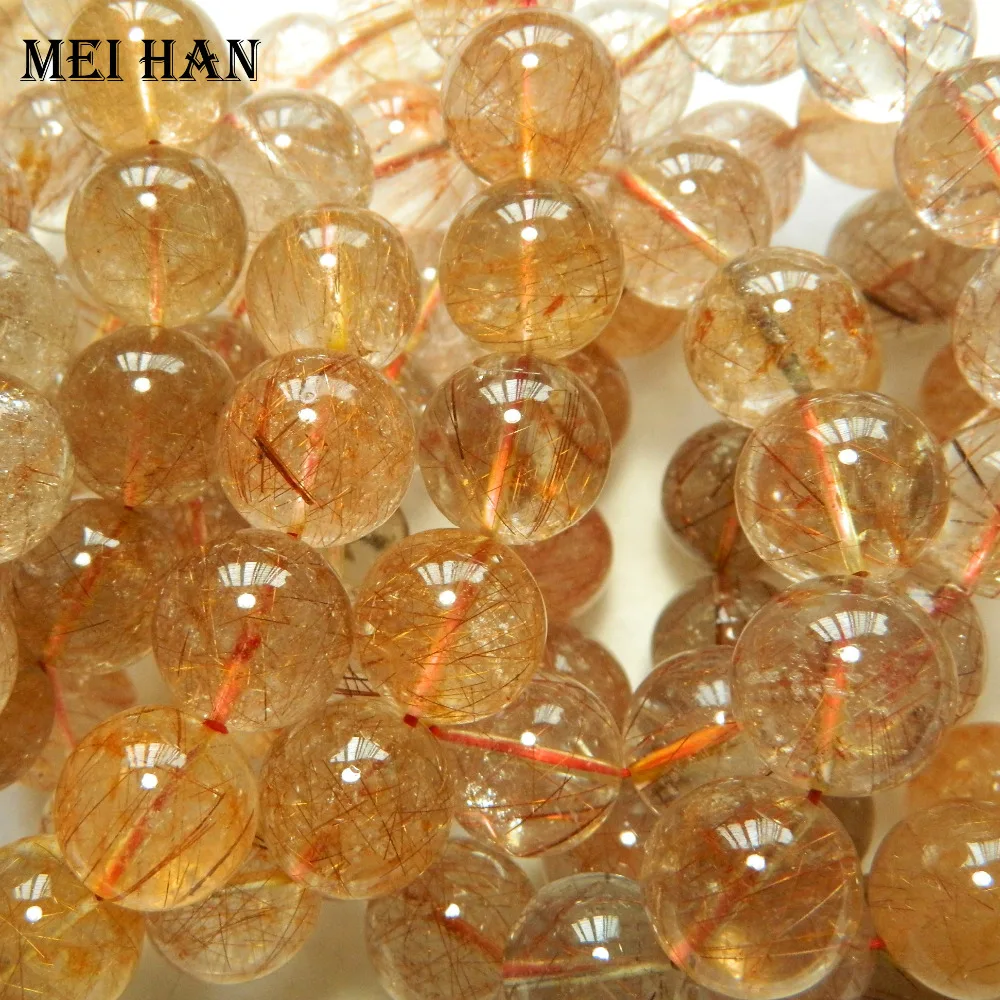 

Meihan free shipping (approx14beads/set/80g) natural amazing Brazil 16-16.5mm copper rutilated quartz smooth round beads stone