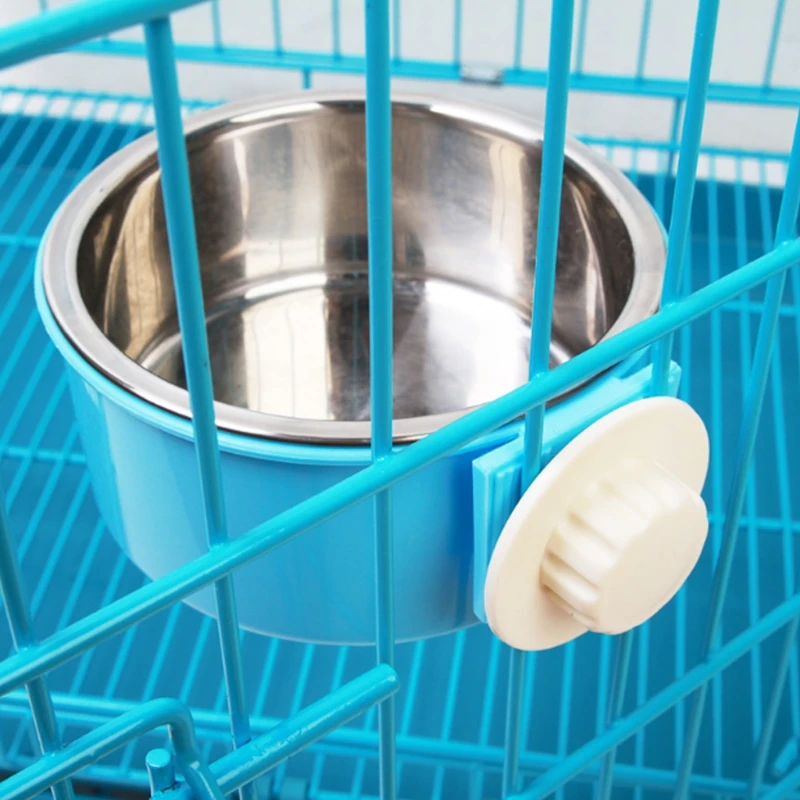 Stainless Steel Pet Feeding Fixed Bowl Cage Food Water Feeder For Dog