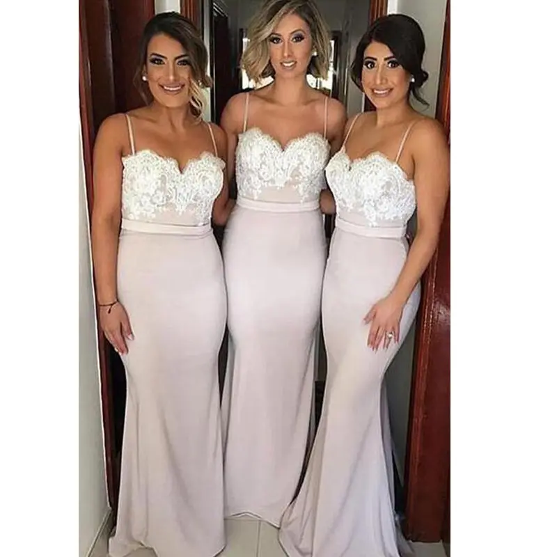 

Elegant Long Bridesmaids Dresses Spaghetti Straps Sweetheart Top Lace Mermaides Bridesmaid Dresses Brautjungfernkleid