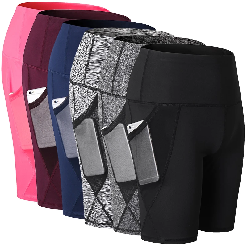 

2019 Women's Sports Shorts Compression Quick Dry Yoga Gym shorts Pockets Design Workout running shorts Elastic Yoga Shorts