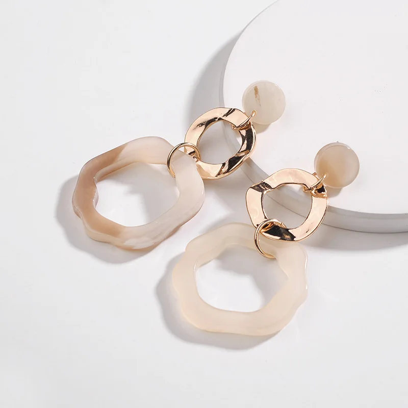 

UJBOX Europe America Earrings Acrylic Sheet Metal Irregular Hollow Multi Story Female Studs Cross Border Goods.