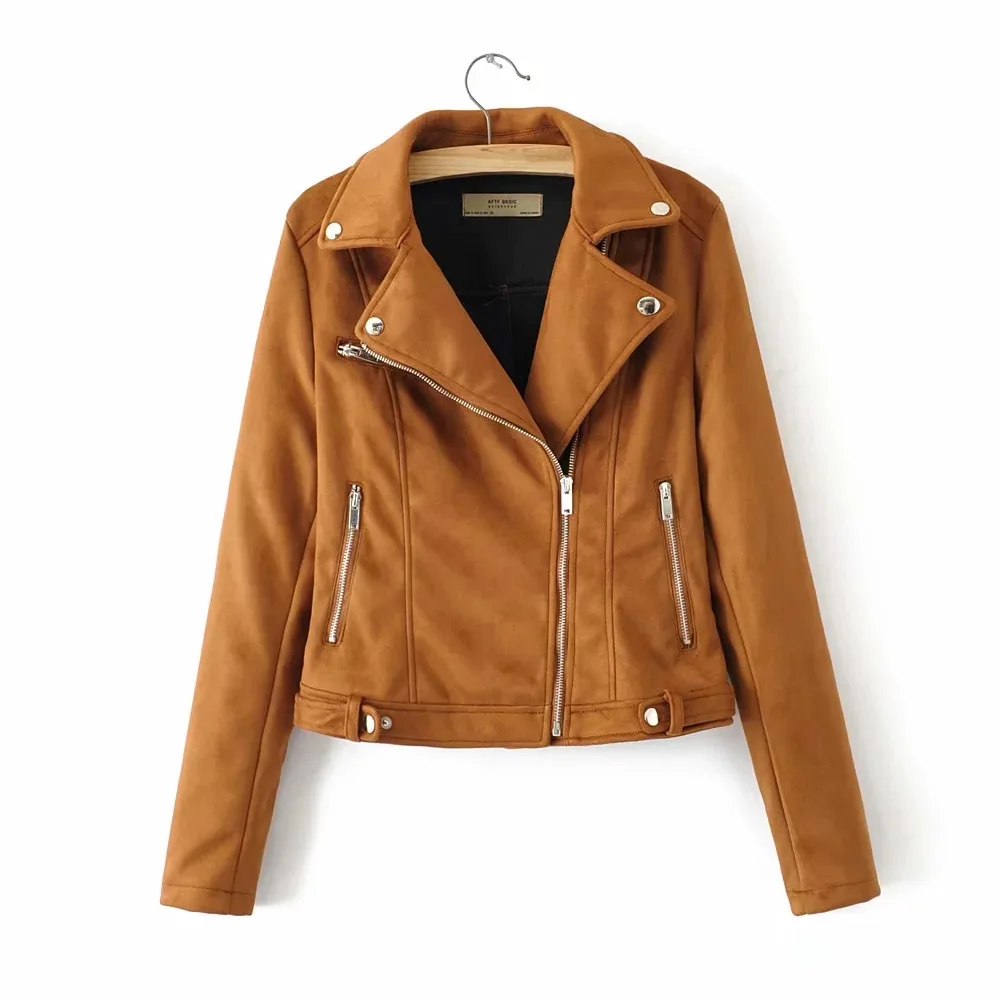 

Luxury Leather Jacket Women Long Sleeve Slim Faux Suede Leather 2019 New Autumn Winter Female Solid Casual Black Motorcycle Coat