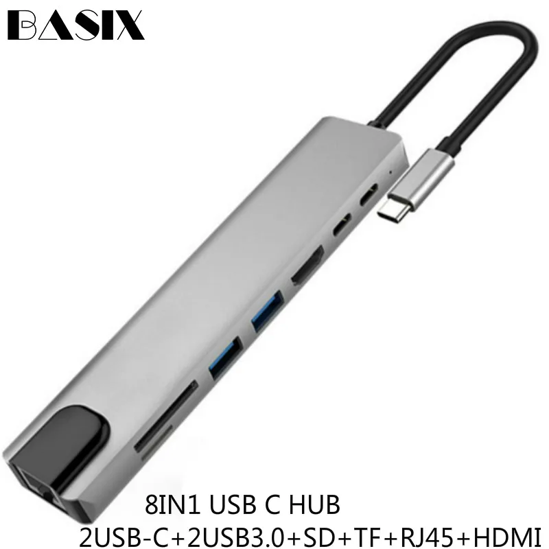 Basix USB C концентратор типа C к HDMI RJ45 Ethernet мульти порты USB 3,0 зарядка PD адаптер для MacBook Pro док-станция USB-C хаб